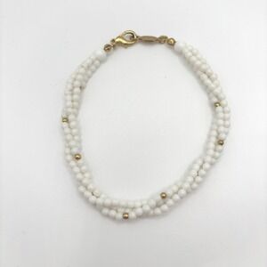 Napier Vintage Triple Strand Twisted White Seed Bead Gold Tone Bracelet 8 Inch